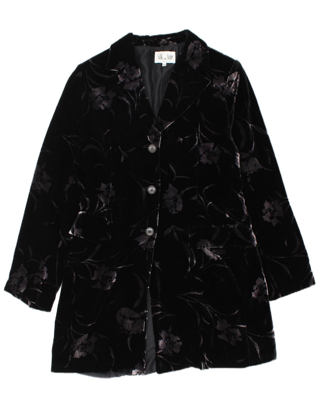 SILK AND SOIE Womens 3 Button Velvet 2 Piece Set IT 44 Medium Black Floral