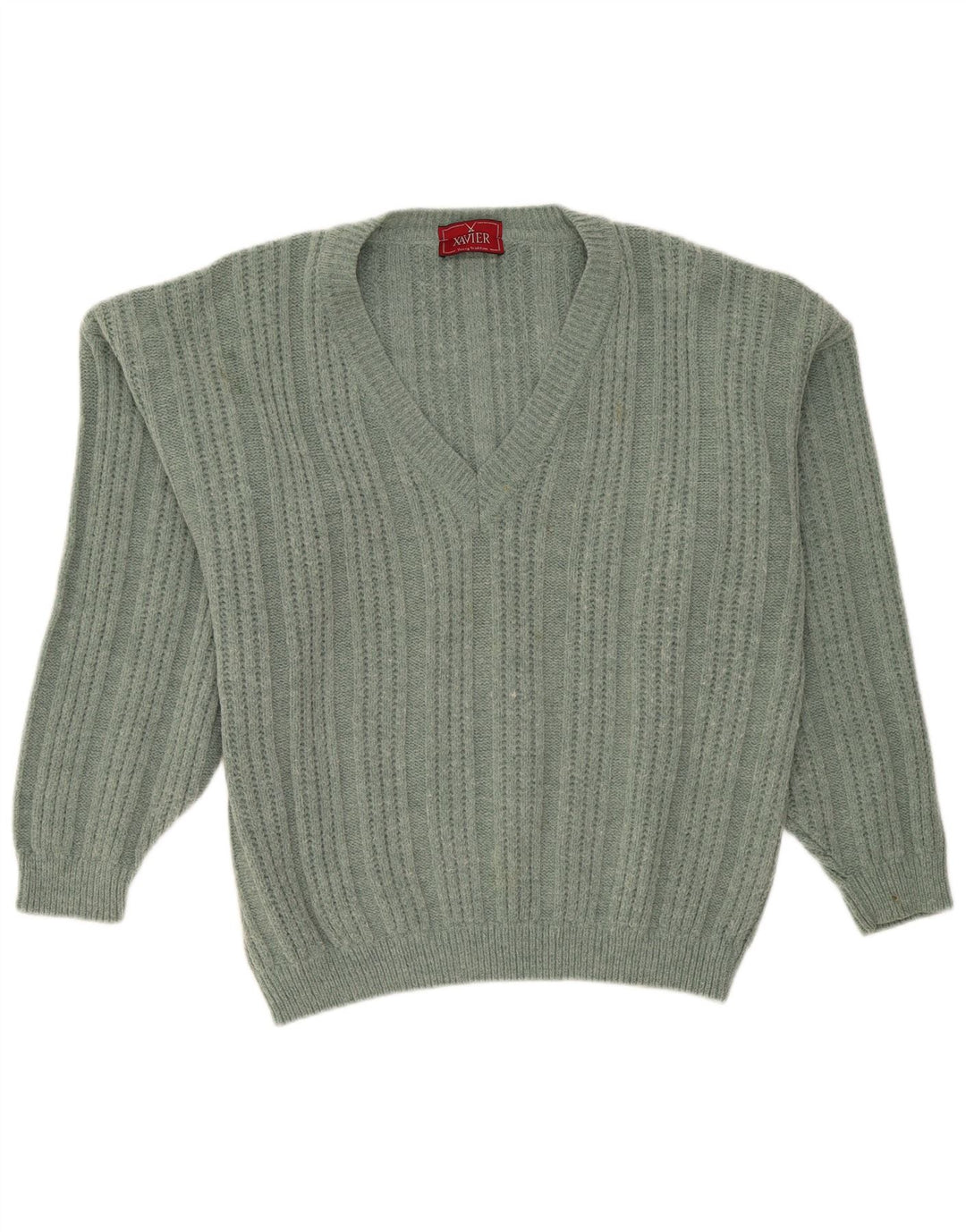 Xavier Mens V-Neck Jumper Sweater XL Green Wool