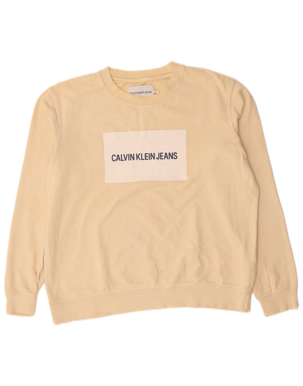 Calvin Klein Jeans Mens Graphic Sweatshirt Jumper Large Beige Cotton