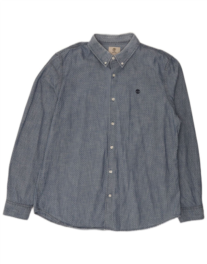 Timberland Mens Slim Fit Shirt XL Blue Spotted Cotton