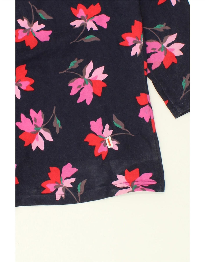 JOULES Womens Graphic Top 3/4 Sleeve UK 14 Medium Navy Blue Floral Cotton Vintage Joules and Second-Hand Joules from Messina Hembry 