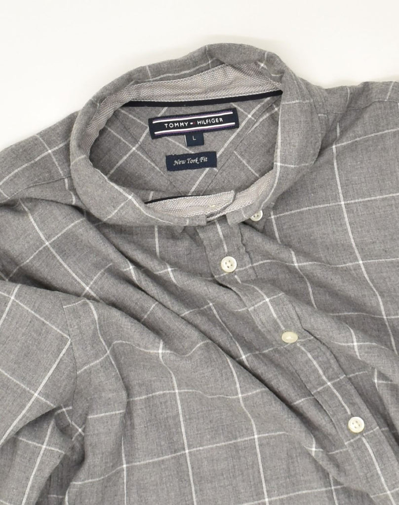 TOMMY HILFIGER Mens New York Fit Shirt Large Grey Check Cotton | Vintage Tommy Hilfiger | Thrift | Second-Hand Tommy Hilfiger | Used Clothing | Messina Hembry 