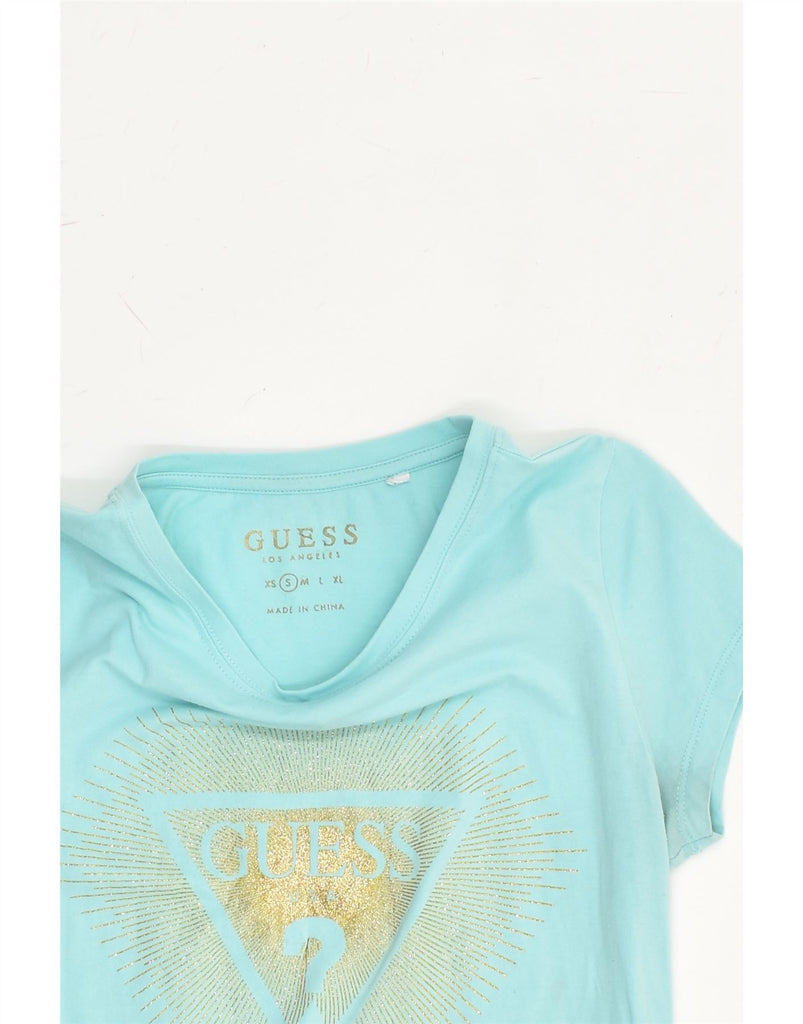 GUESS Womens Graphic T-Shirt Top UK 8 Small Blue Cotton | Vintage Guess | Thrift | Second-Hand Guess | Used Clothing | Messina Hembry 