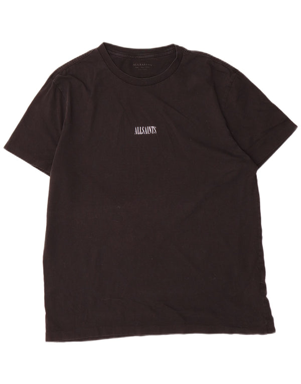 All Saints Mens Relaxed Fit Graphic T-Shirt Top Small Black Cotton