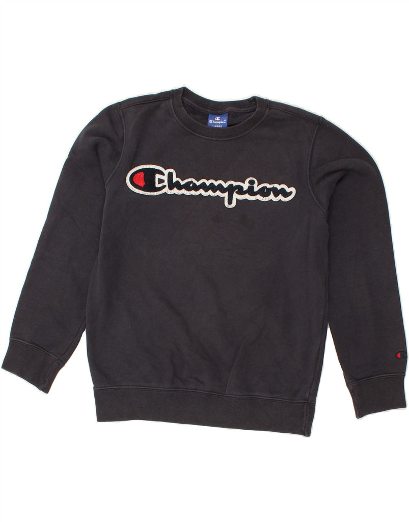 CHAMPION Boys Graphic Sweatshirt Jumper 11-12 Years Large Navy Blue | Vintage Champion | Thrift | Second-Hand Champion | Used Clothing | Messina Hembry 