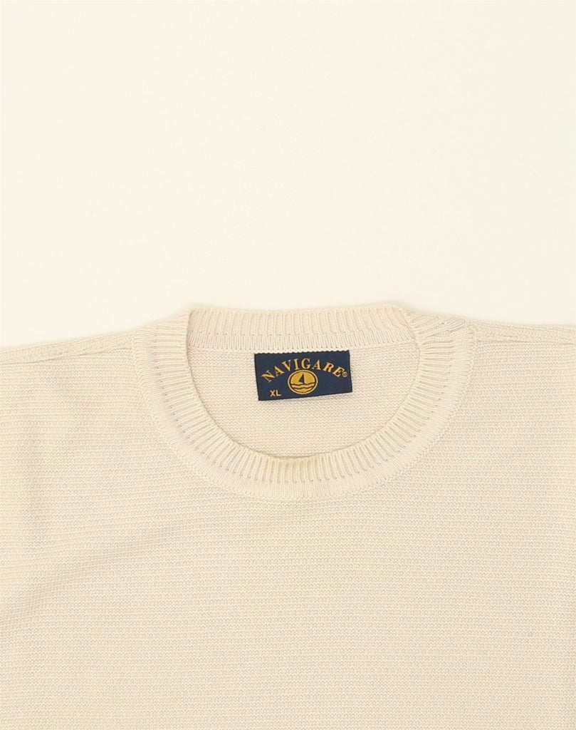 NAVIGARE Mens Crew Neck Jumper Sweater XL Beige Colourblock Cotton | Vintage Navigare | Thrift | Second-Hand Navigare | Used Clothing | Messina Hembry 