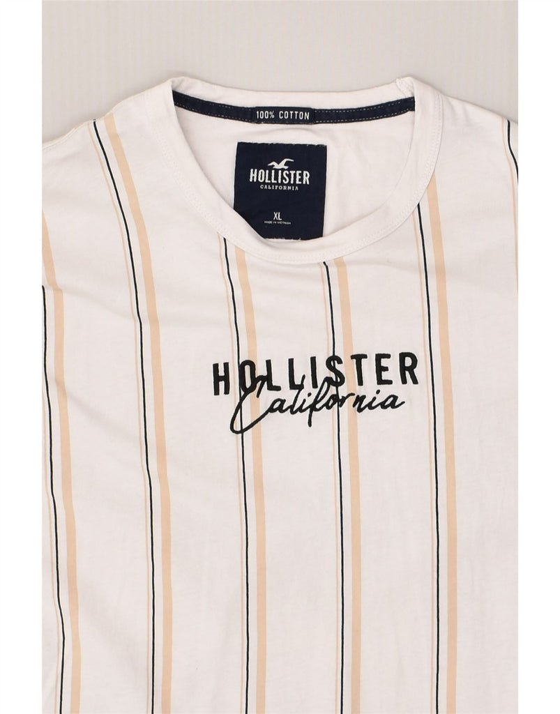 HOLLISTER Mens Slim Graphic T-Shirt Top XL White Striped Cotton | Vintage Hollister | Thrift | Second-Hand Hollister | Used Clothing | Messina Hembry 