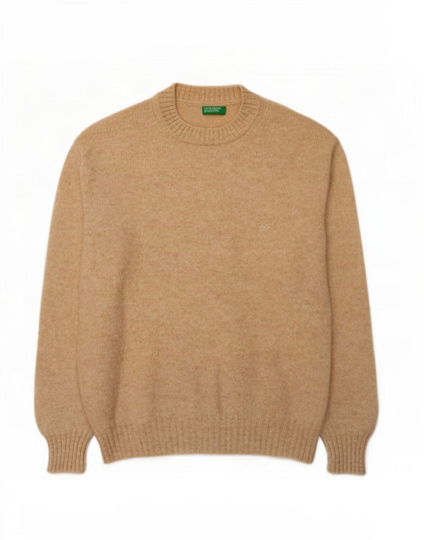 Benetton Womens Oversized Crew Neck Jumper Sweater UK 10 Small Beige