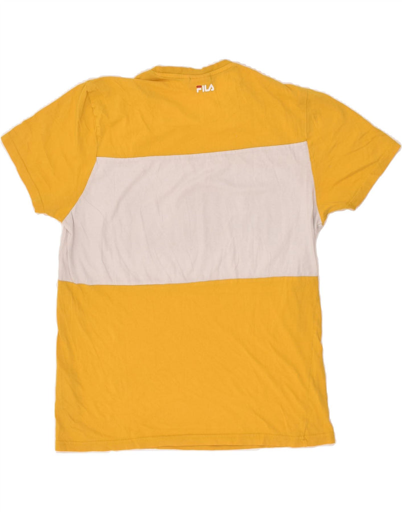 FILA Mens Graphic T-Shirt Top Large Yellow Colourblock Cotton | Vintage Fila | Thrift | Second-Hand Fila | Used Clothing | Messina Hembry 