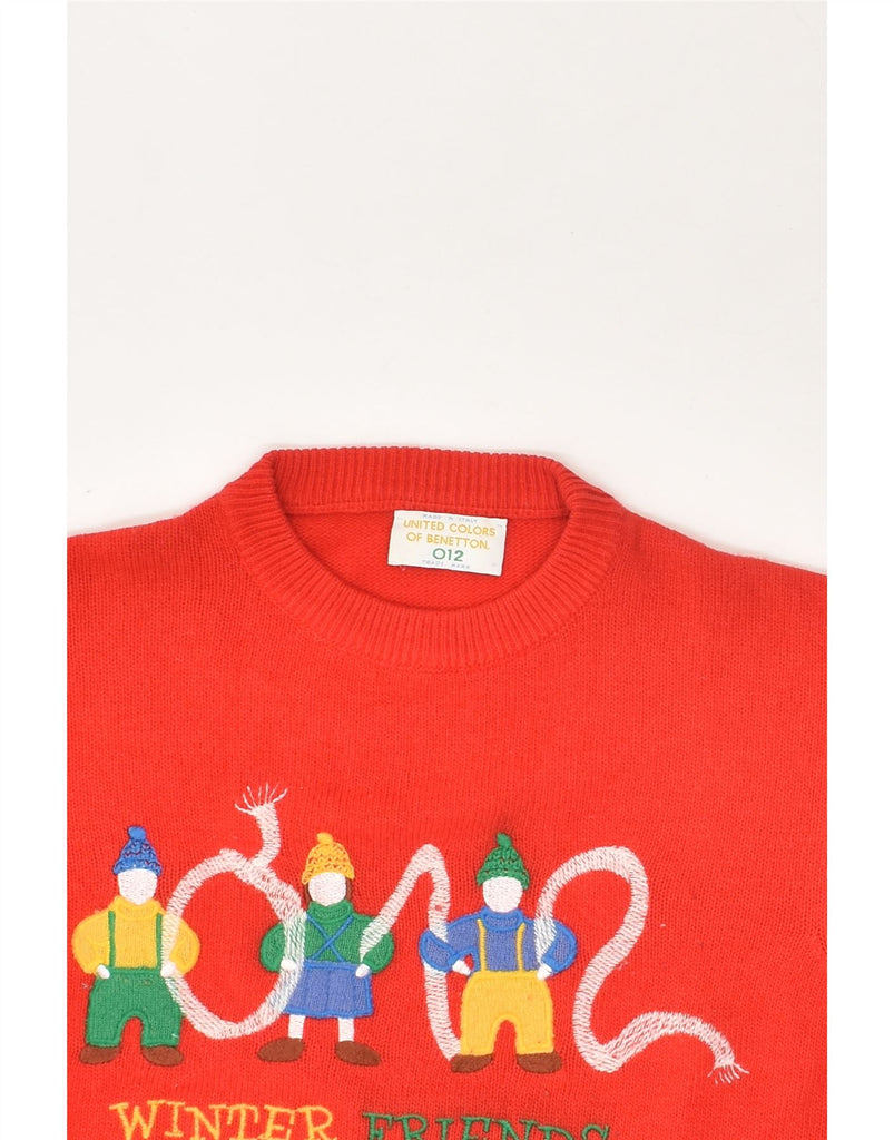 BENETTON Boys Graphic Crew Neck Jumper Sweater 13-14 Years Red | Vintage Benetton | Thrift | Second-Hand Benetton | Used Clothing | Messina Hembry 