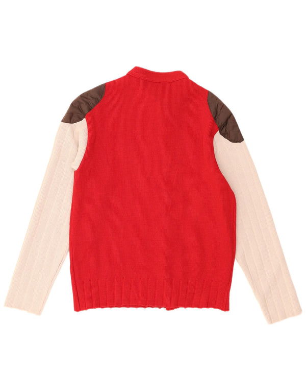 Studio Mens Cardigan Sweater Medium Red Colourblock Acrylic