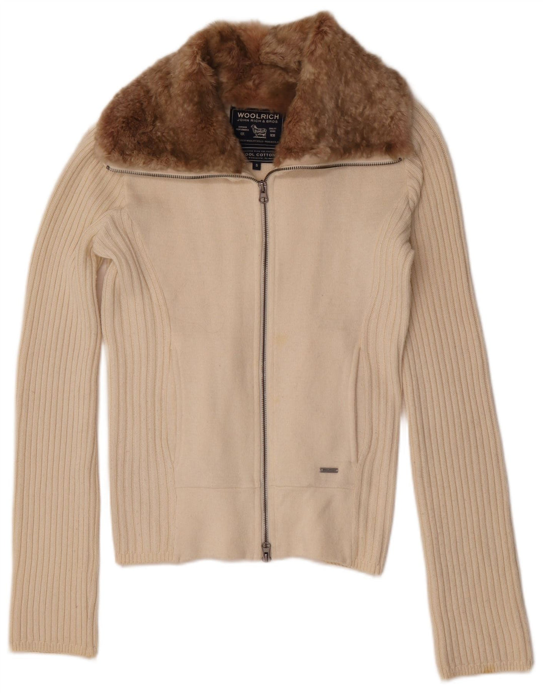 Woolrich Womens Cardigan Sweater UK 10 Small Off White Cotton
