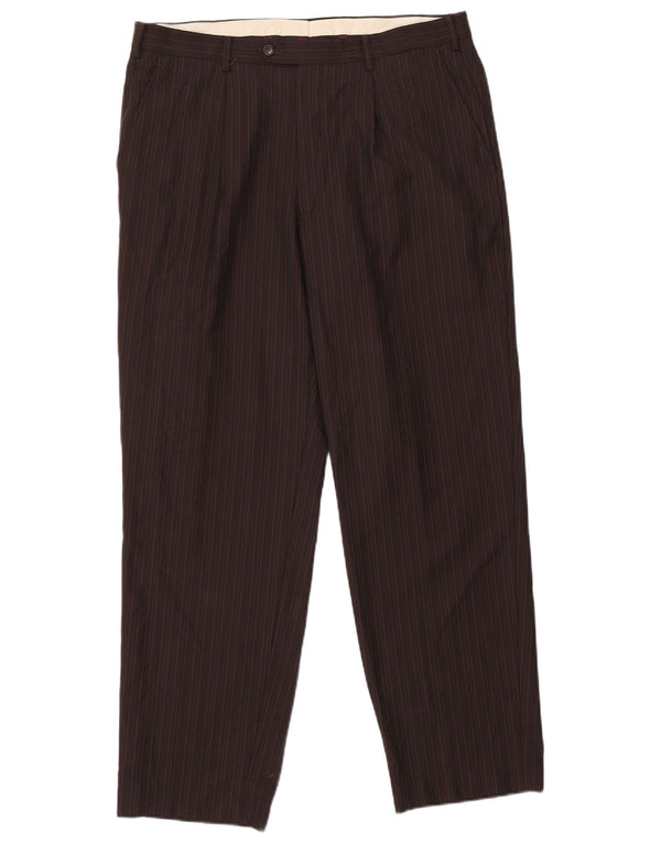 Pierre Cardin Mens Straight Suit Trousers IT 54 2XL W36 L31 Brown Pinstripe