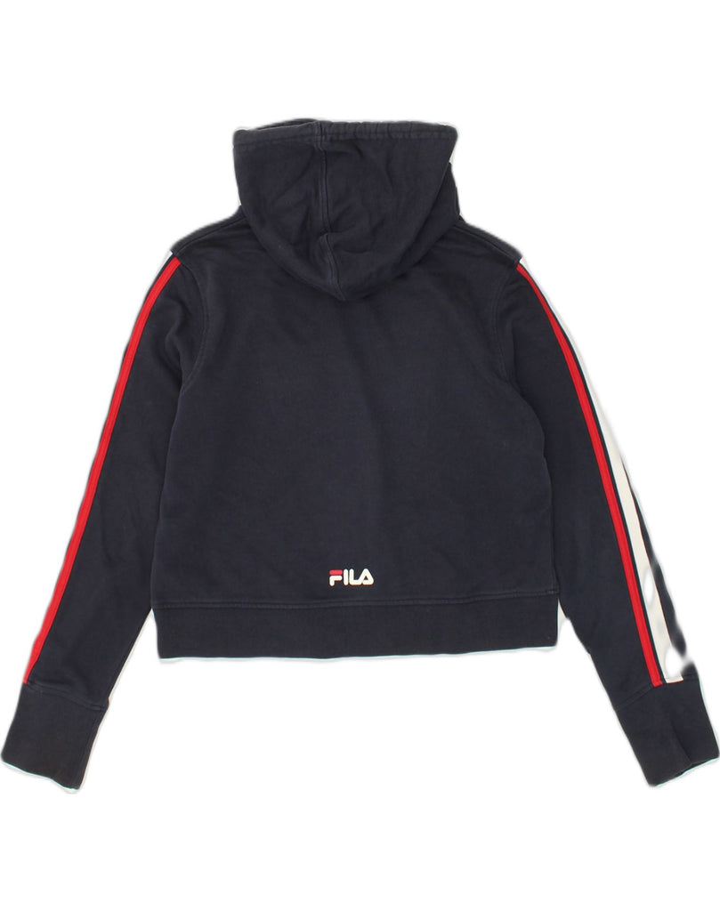 FILA Womens Crop Graphic Hoodie Jumper UK 10 Small Black Cotton | Vintage Fila | Thrift | Second-Hand Fila | Used Clothing | Messina Hembry 