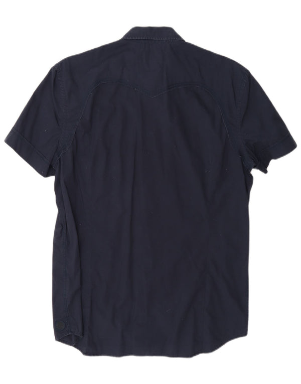Diesel Mens Short Sleeve Shirt Large Navy Blue Cotton