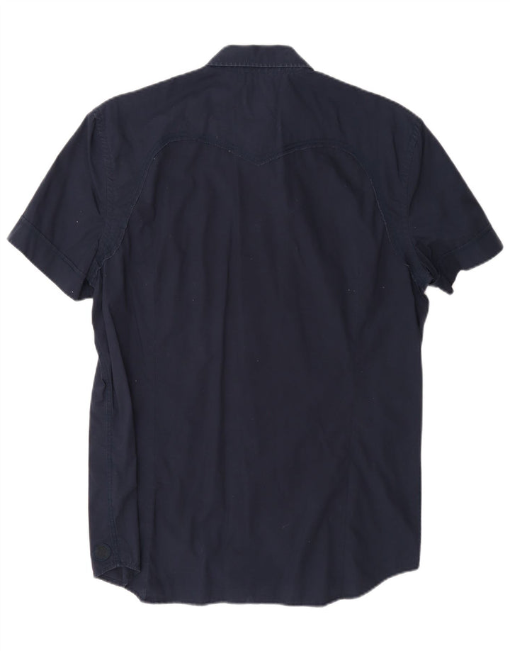 Diesel Mens Short Sleeve Shirt Large Navy Blue Cotton