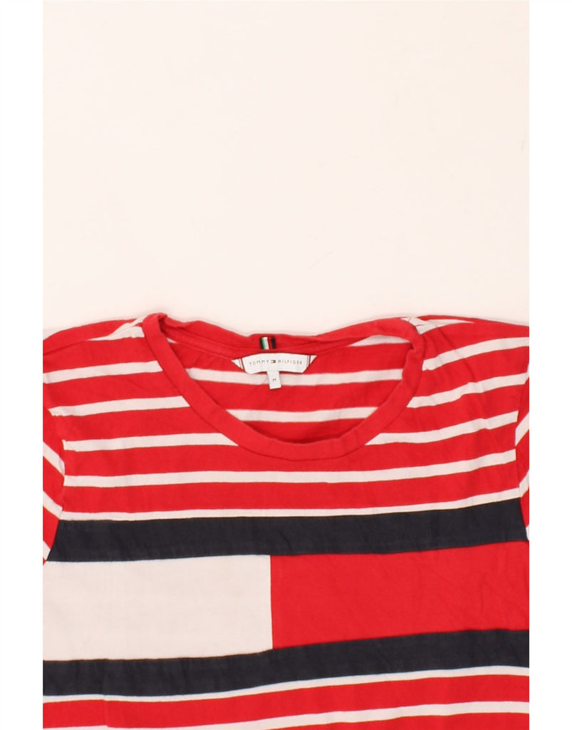 TOMMY HILFIGER Womens T-Shirt Top UK 14 Medium Red Striped Cotton | Vintage Tommy Hilfiger | Thrift | Second-Hand Tommy Hilfiger | Used Clothing | Messina Hembry 