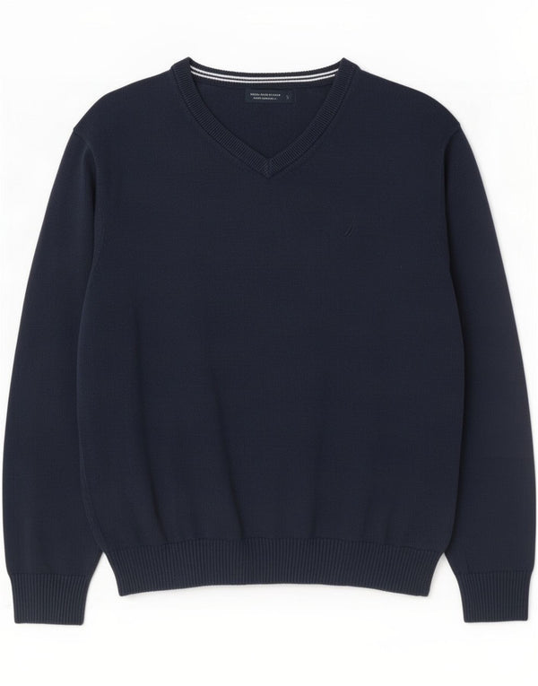 Nautica Mens V-Neck Jumper Sweater XL Navy Blue Cotton