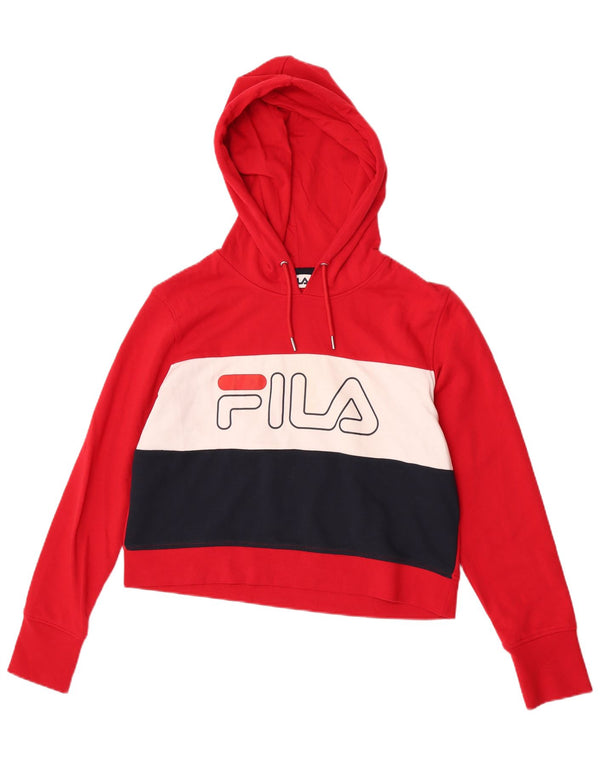 Fila Womens Crop Graphic Hoodie Jumper UK 16 Large Red Colourblock