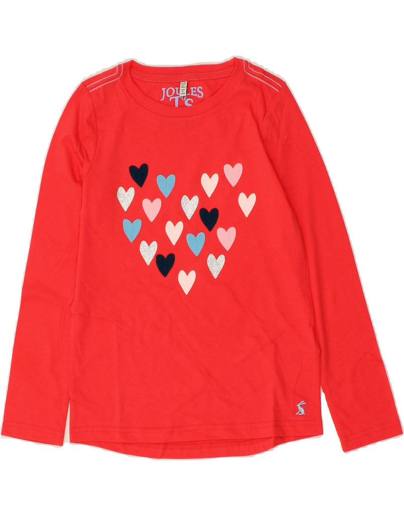 JOULES Girls Graphic Top Long Sleeve 7-8 Years Red Cotton Heart Vintage Joules and Second-Hand Joules from Messina Hembry 