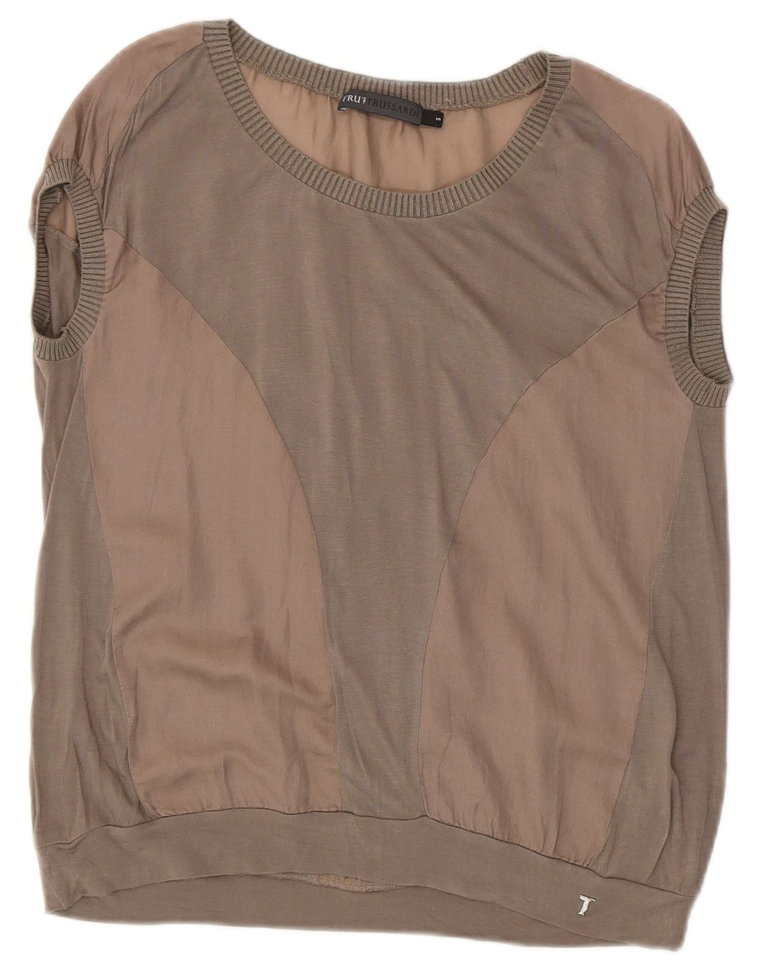 Trussardi Jeans Womens T-Shirt Top UK 10 Small Grey Colourblock