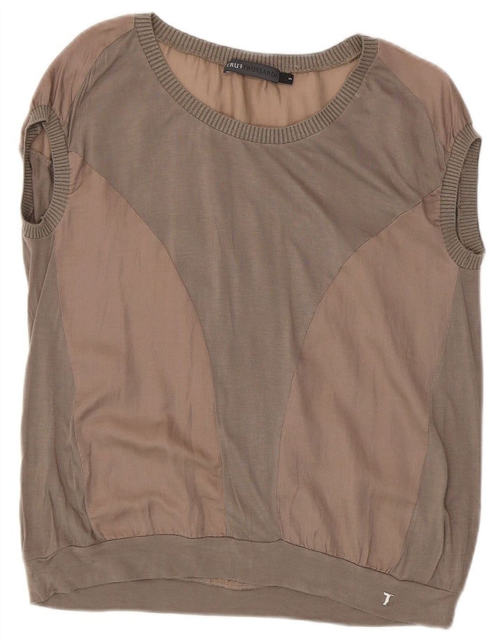 Trussardi Jeans Womens T-Shirt Top UK 10 Small Grey Colourblock