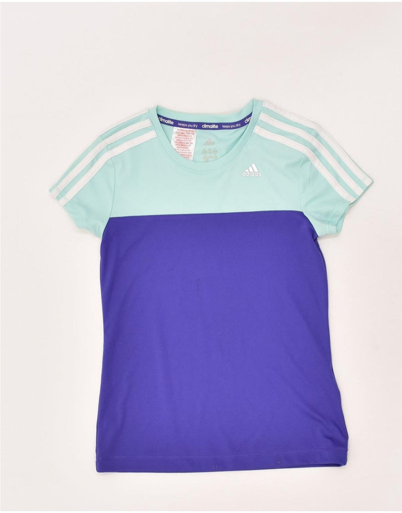 ADIDAS Girls Climalite T-Shirt Top 9-10 Years Purple Colourblock Polyester | Vintage Adidas | Thrift | Second-Hand Adidas | Used Clothing | Messina Hembry 