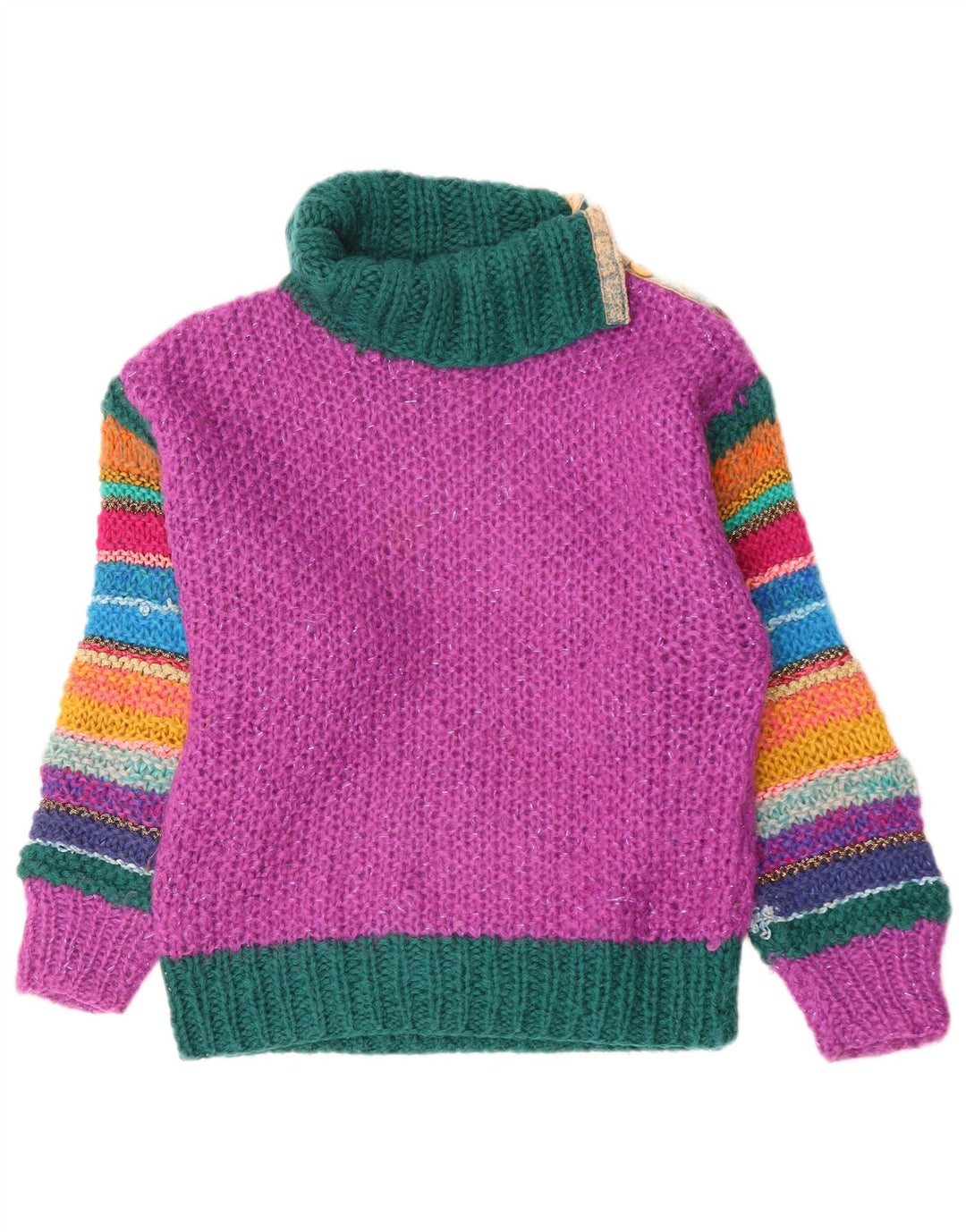 Vintage Womens Roll Neck Jumper Sweater UK 12 Medium Pink Colourblock