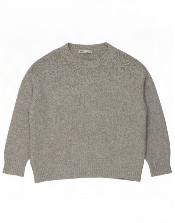 Zara Womens Oversized Boat Neck Jumper Sweater UK 10 Small Grey Acrylic