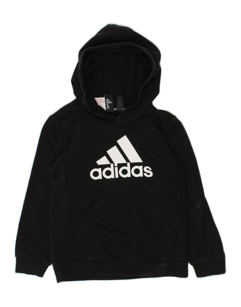 ADIDAS Boys Graphic Hoodie Jumper 7-8 Years Black Cotton | Vintage Adidas | Thrift | Second-Hand Adidas | Used Clothing | Messina Hembry 