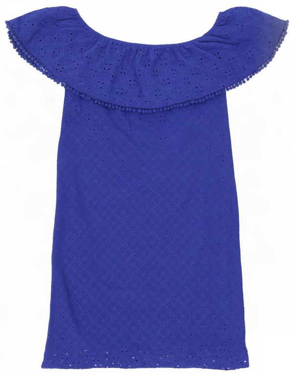 Oasis Womens Off Shoulder Dress UK 6 XS Blue Polyester