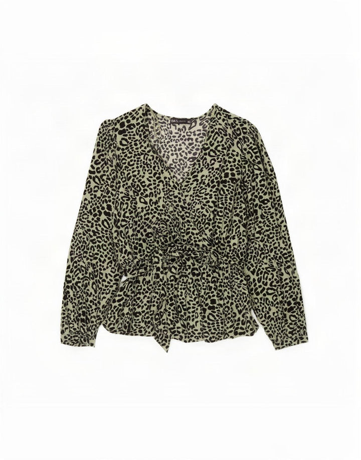 Marks & Spencer Womens Blouse Top UK 12 Medium Green Animal Print