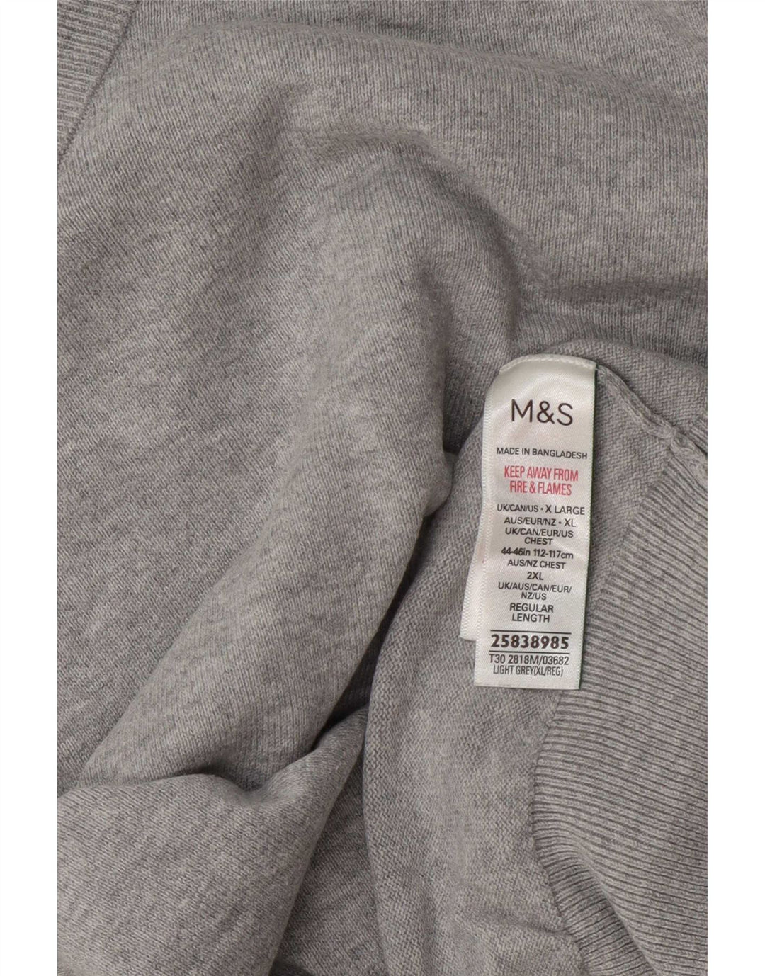 Marks & Spencer Mens V-Neck Jumper Sweater XL Grey Flecked Cotton