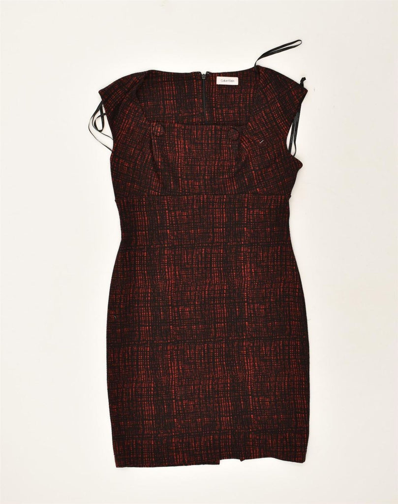 CALVIN KLEIN Womens Sheath Dress UK 10 Small Burgundy Polyester | Vintage Calvin Klein | Thrift | Second-Hand Calvin Klein | Used Clothing | Messina Hembry 