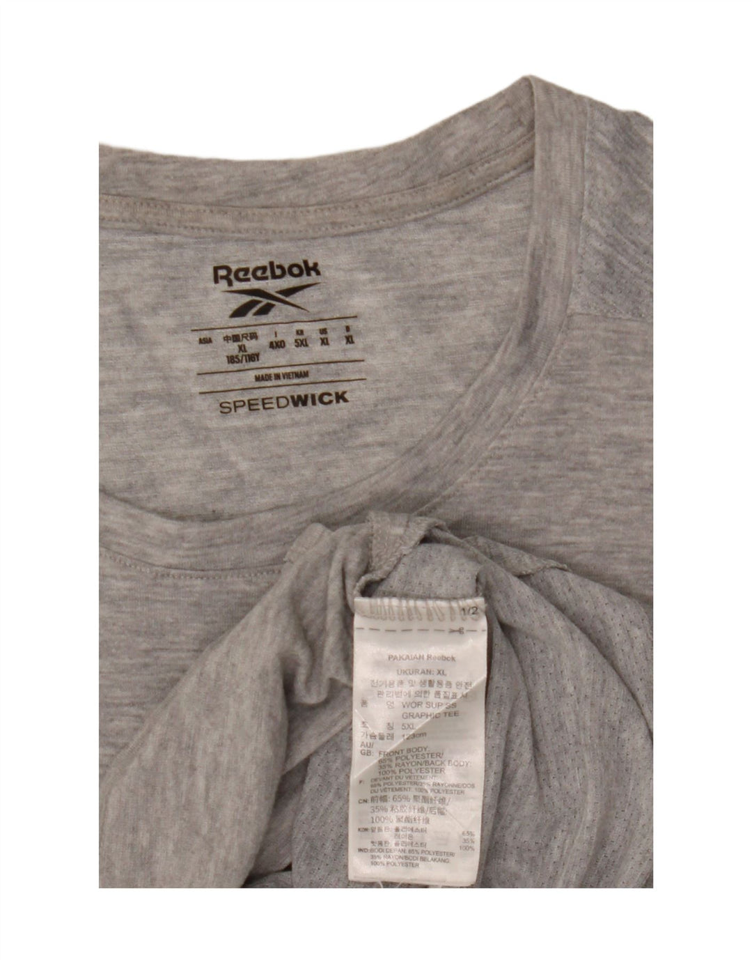 REEBOK Mens Graphic T-Shirt Top XL Grey Polyester Vintage Reebok and Second-Hand Reebok from Messina Hembry 