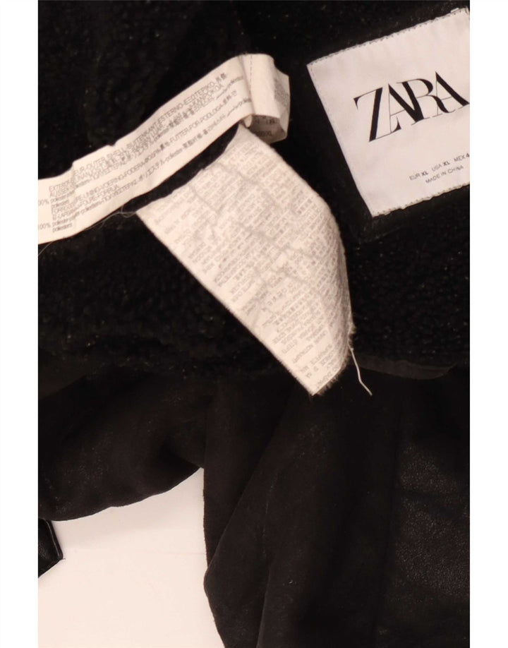 Zara Mens Sherpa Jacket UK 42 XL Black Polyester