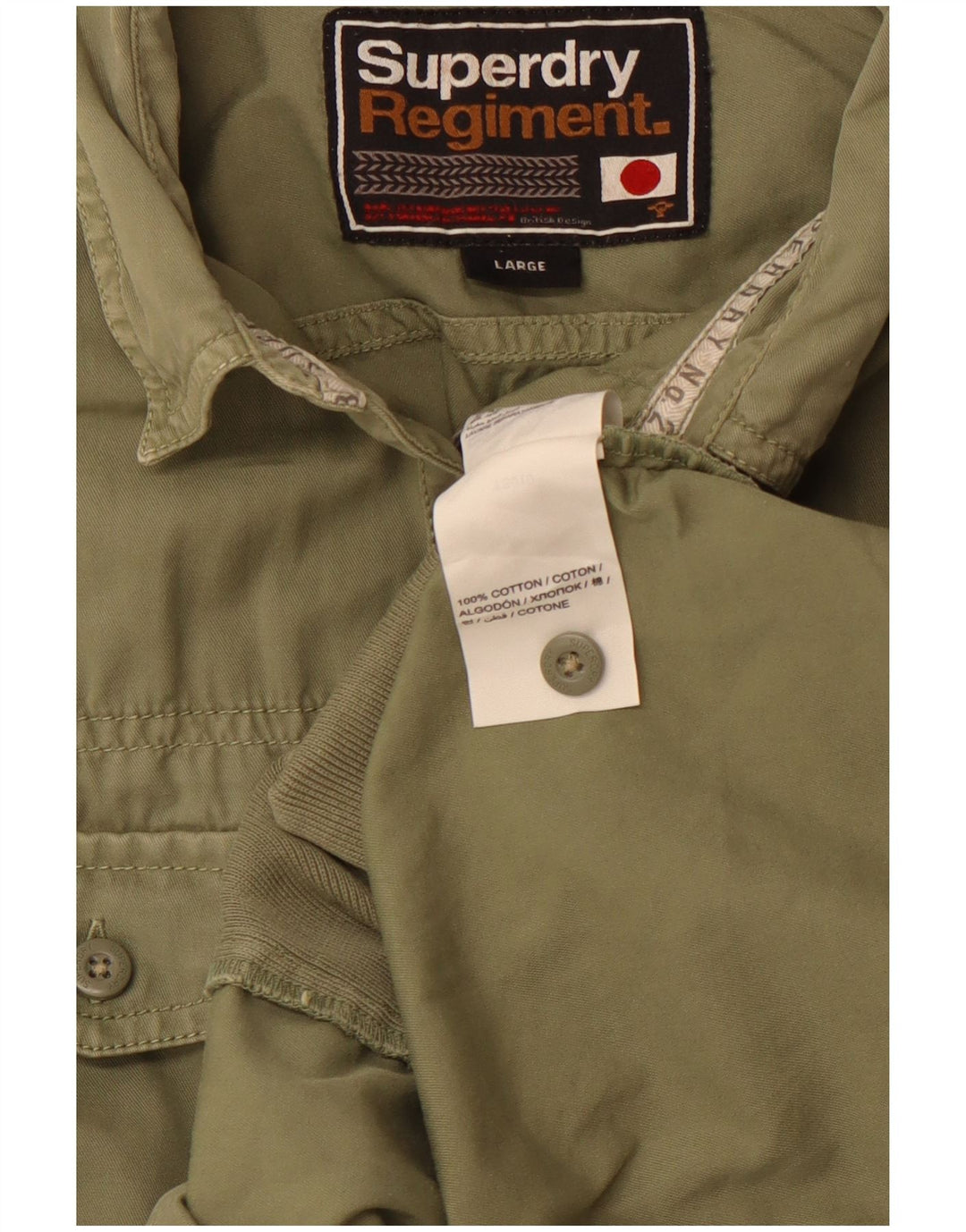 SUPERDRY Womens Short Sleeve Military Shirt UK 14 Large Khaki Cotton