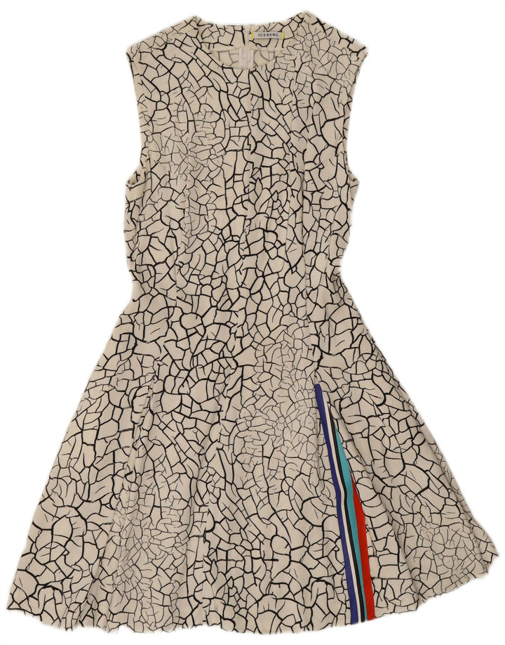 Iceberg Womens Abstract Pattern Sleeveless A-Line Dress IT 42 Medium White