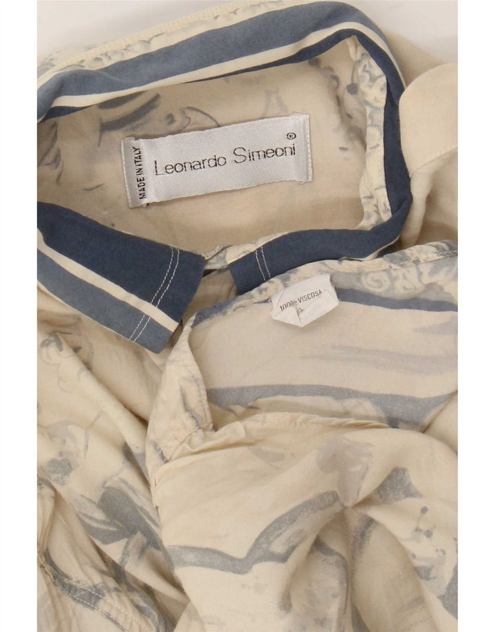 Vintage Mens Abstract Pattern Shirt Medium Beige Colourblock Viscose