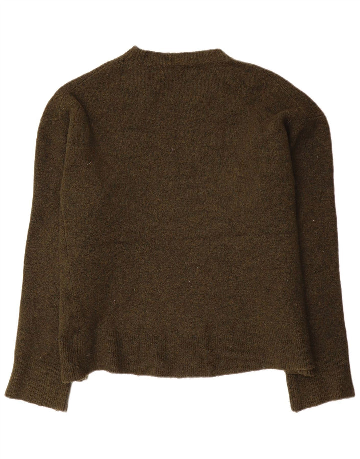 Zara Womens Oversized Crew Neck Jumper Sweater UK 14 Medium Khaki Viscose