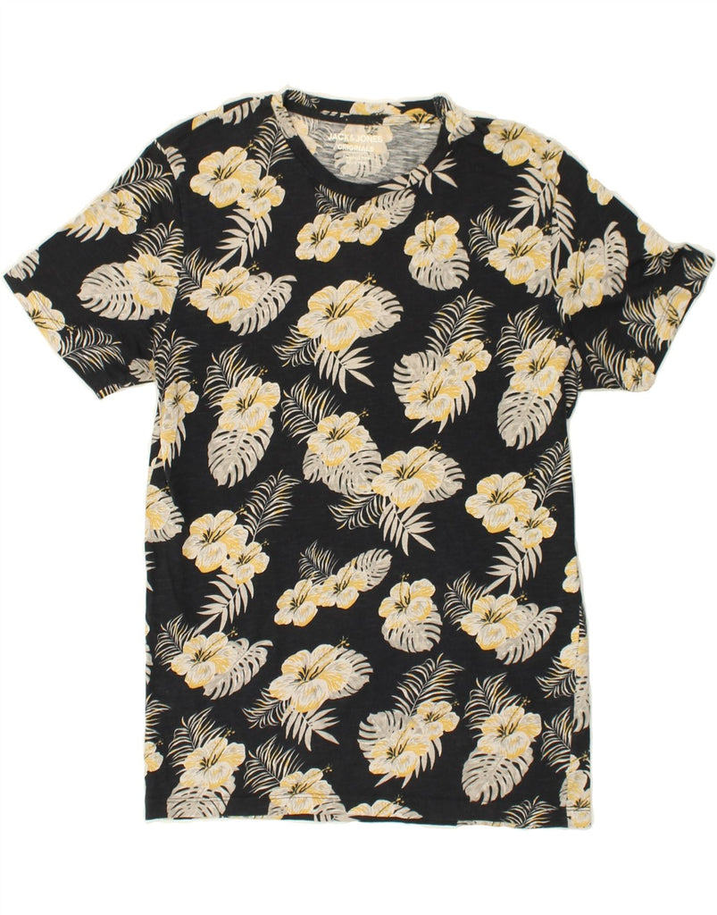 JACK & JONES Mens T-Shirt Top Small Black Floral Cotton | Vintage Jack & Jones | Thrift | Second-Hand Jack & Jones | Used Clothing | Messina Hembry 