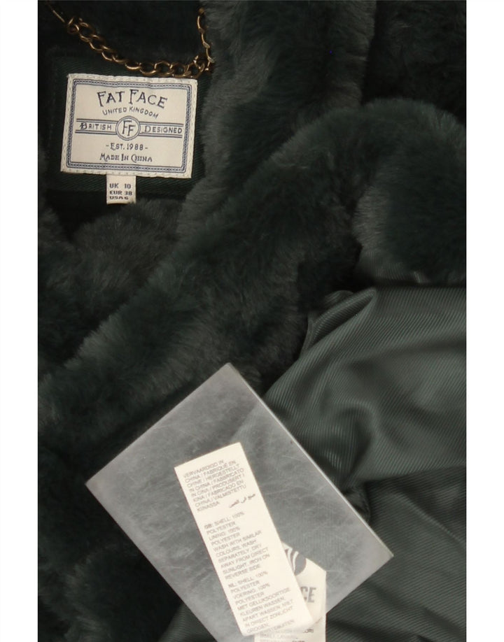 Fat Face Womens Oversized Faux Fur Overcoat UK 10 Small Green Polyester