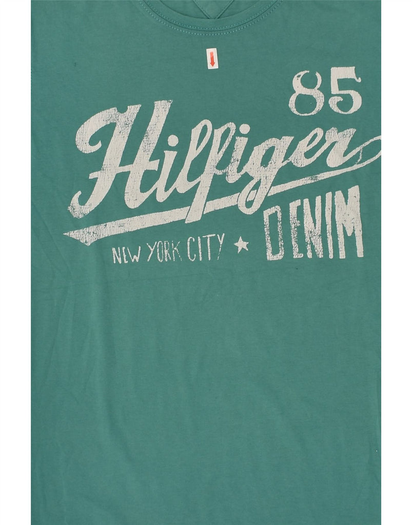 TOMMY HILFIGER Mens Graphic T-Shirt Top Medium Green Cotton | Vintage Tommy Hilfiger | Thrift | Second-Hand Tommy Hilfiger | Used Clothing | Messina Hembry 