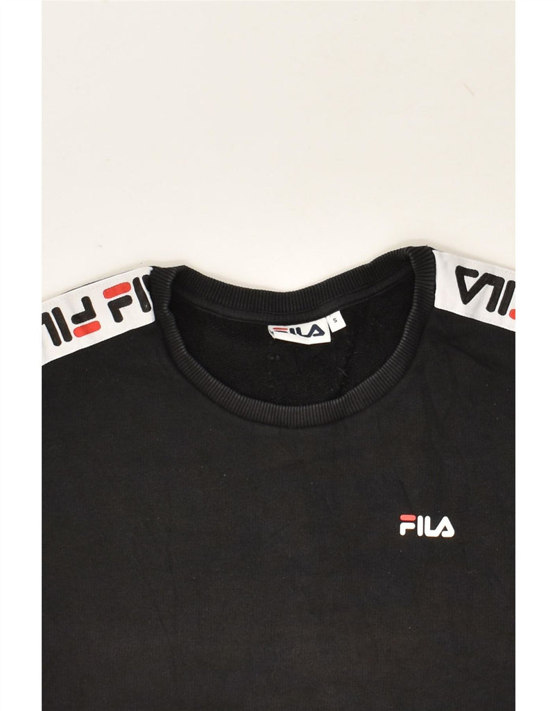 FILA Womens Graphic Sweatshirt Jumper UK 10 Small Black Cotton | Vintage Fila | Thrift | Second-Hand Fila | Used Clothing | Messina Hembry 