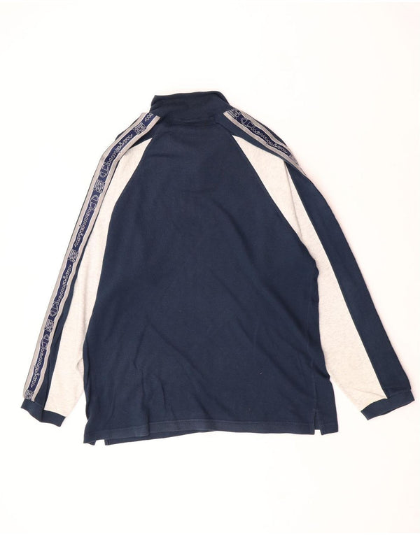 Champion Mens Zip Neck Graphic Top Long Sleeve Large Navy Blue Colourblock