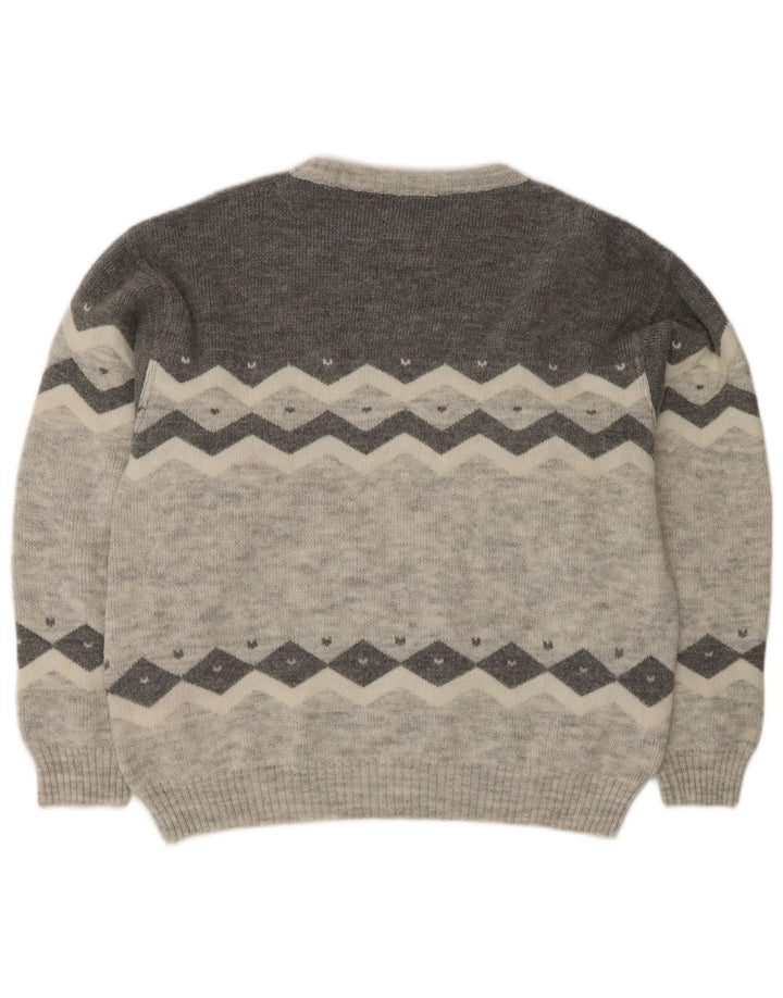 Vintage Mens Crew Neck Jumper Sweater EU 50 Medium Grey Colourblock Classic