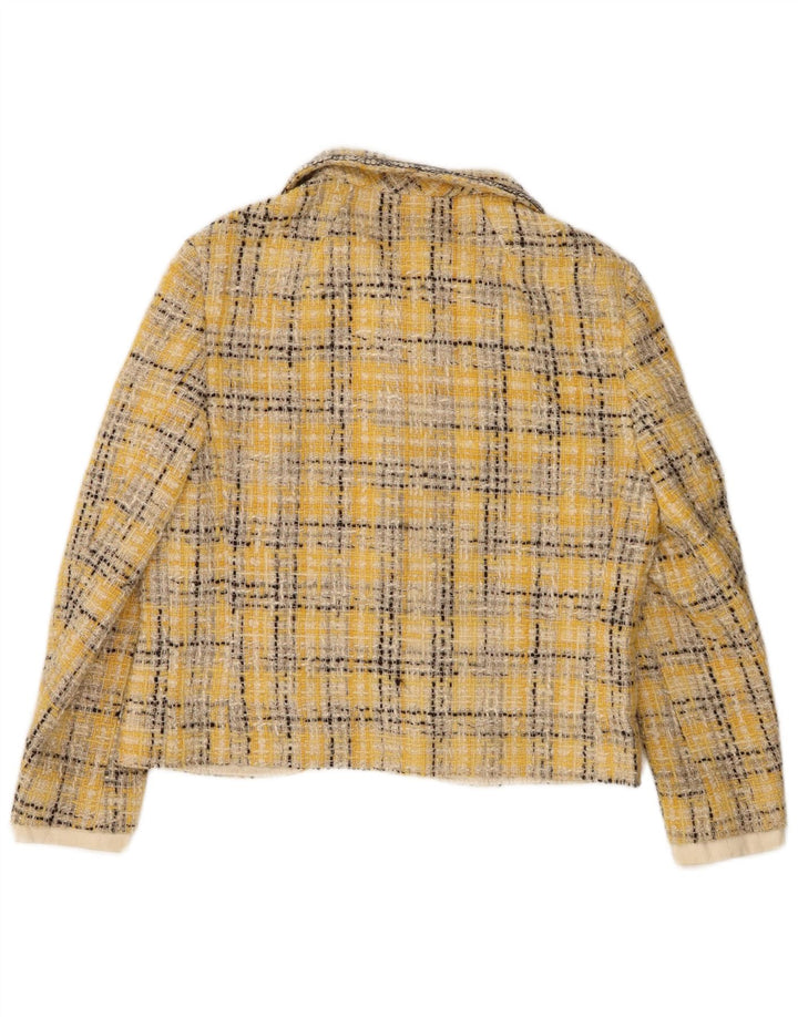 Vintage Womens 6 Button Blazer Jacket UK 14 Medium Yellow Check