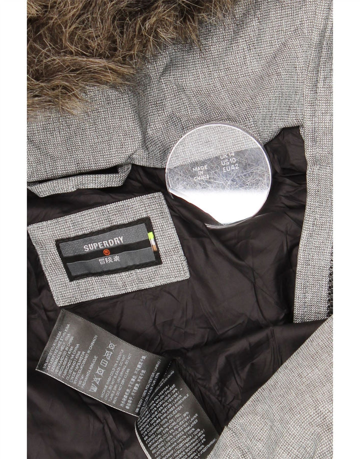SUPERDRY Womens Hooded Padded Jacket UK 14 Large Grey Polyester
