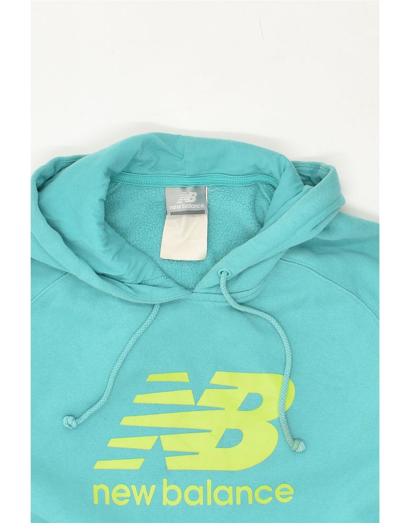 NEW BALANCE Womens Graphic Hoodie Jumper UK 18 XL Turquoise Cotton | Vintage New Balance | Thrift | Second-Hand New Balance | Used Clothing | Messina Hembry 