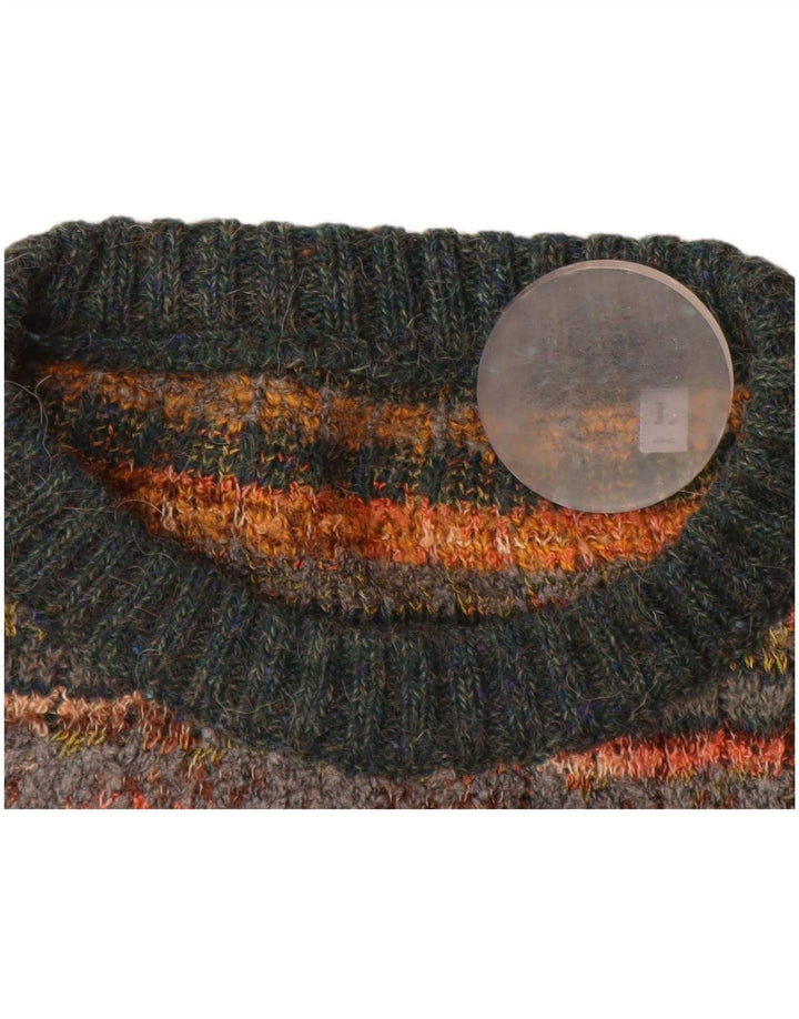 Vintage Mens Crew Neck Jumper Sweater Large Grey Striped